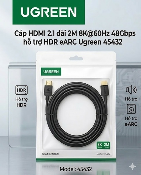 C&aacute;p HDMI 2.1 D&agrave;i 2M 8K@60Hz 48Gbps HDR eARC UGREEN 45432